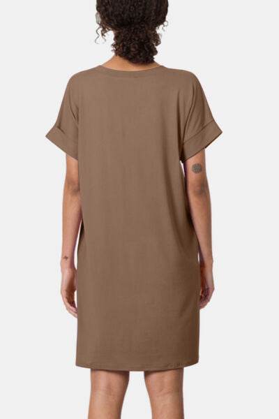 Zenana Rolled Short Sleeve V-Neck Women Dress - Zara-Craft