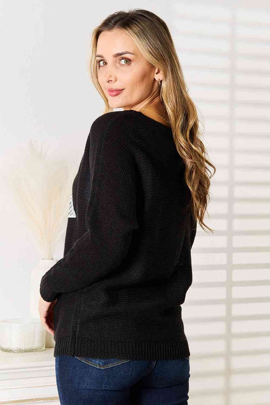 Double Take Sequin Graphic Dolman Sleeve Knit Women Top - Zara-Craft