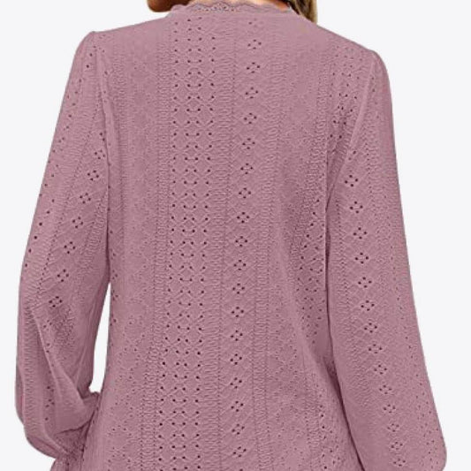 Eyelet V-Neck Flounce Sleeve Women Blouse - Zara-Craft