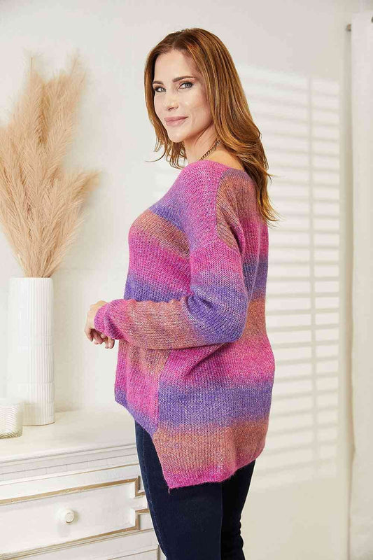 Angel Wings Multicolored Rib-Knit V-Neck Knit Women Pullover - Zara-Craft
