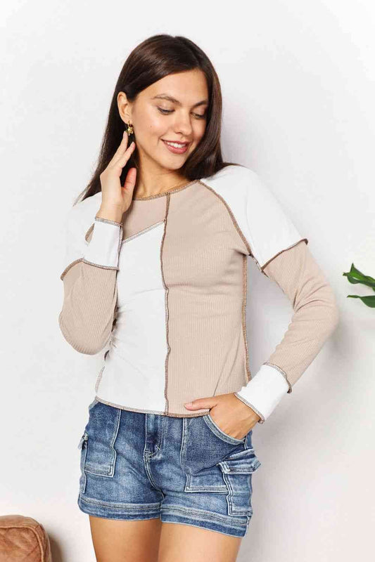 Double Take Color Block Exposed Seam Women Top - Zara-Craft