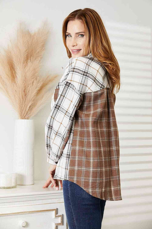 Double Take Plaid Contrast Button Up Women Shirt Women Jacket - Zara-Craft