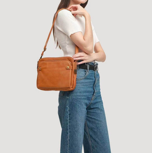 Vintage Three Layer Leather Messenger Women Bag - Zara-Craft