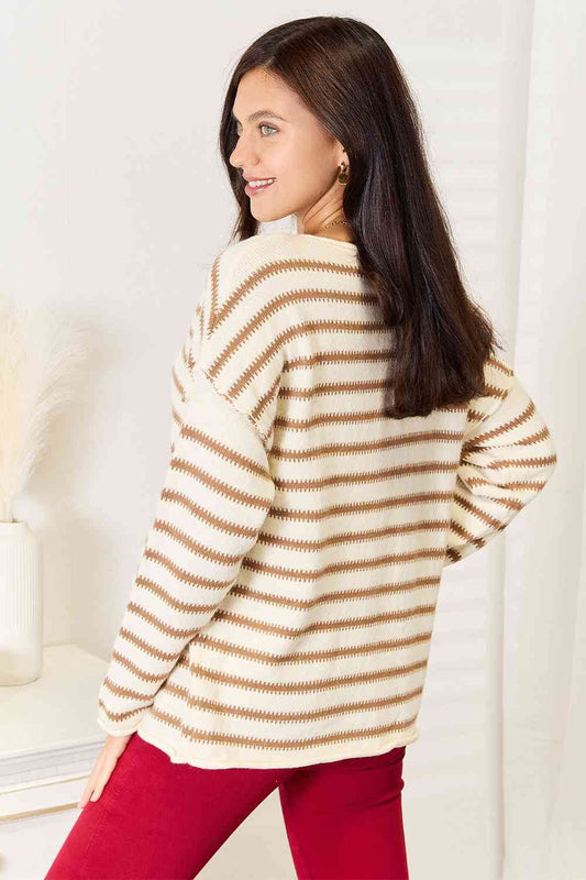 Double Take Striped Boat Neck Women Sweater - Zara-Craft