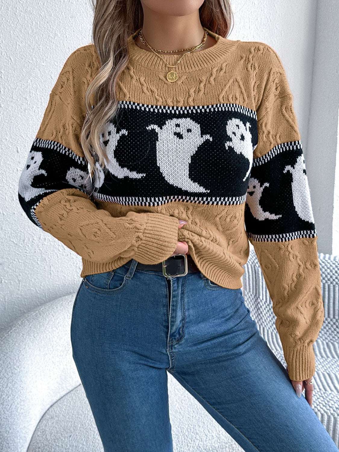Ghost Round Neck Long Sleeve Women Sweater