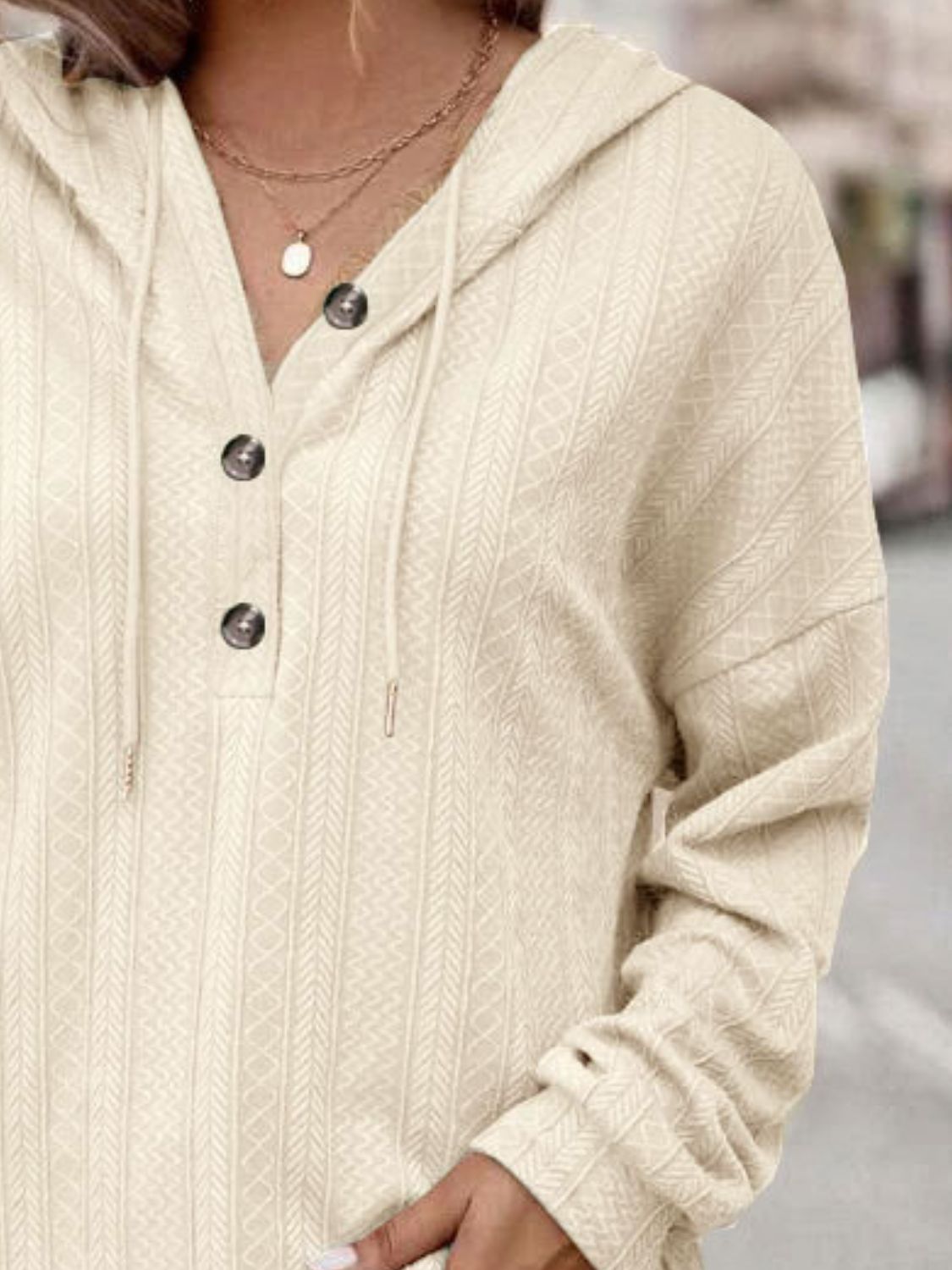 Drawstring Dropped Shoulder Long Sleeve Women Hoodie