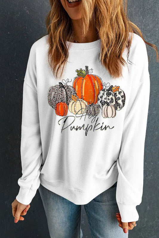 SYNZ Pumpkin Graphic Round Neck Dropped Shoulder Women Sweatshirt - Zara-Craft