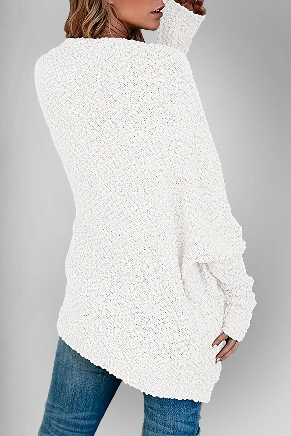 Velvet Bloom Pocketed Open Front Long Sleeve Women Cardigan