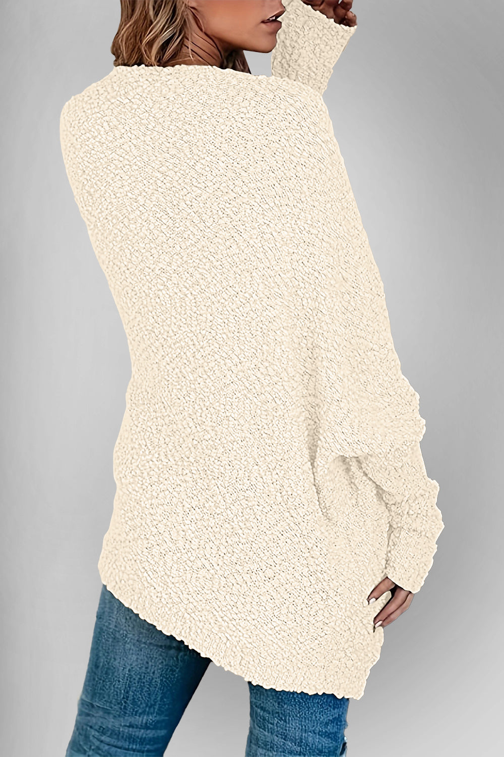 Velvet Bloom Pocketed Open Front Long Sleeve Women Cardigan