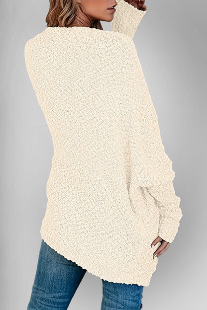 Velvet Bloom Pocketed Open Front Long Sleeve Women Cardigan