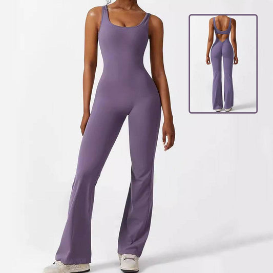 Women Sleeveless Flare Jumpsuits Fitness Yoga Long Pants - Zara-Craft