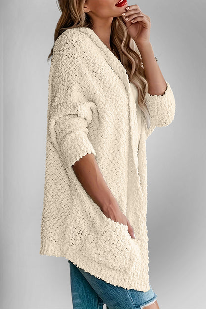 Velvet Bloom Pocketed Open Front Long Sleeve Women Cardigan