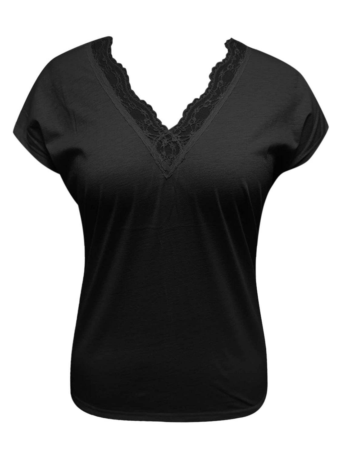 Full Size Lace Detail V-Neck Short Sleeve Women Blouse - Zara-Craft