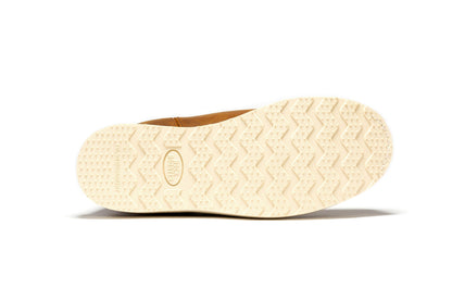 Brown leather Work boot with white sole 