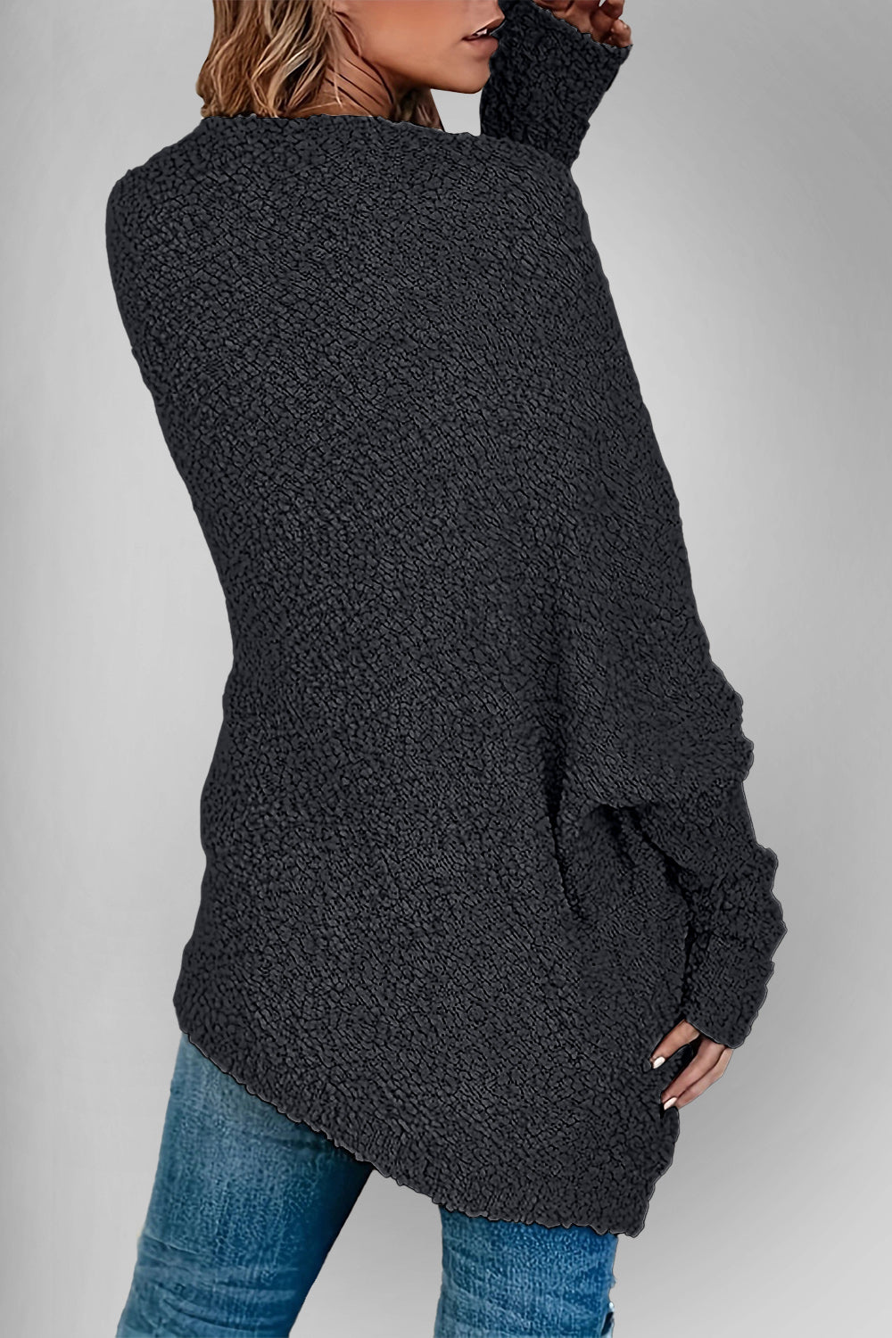 Velvet Bloom Pocketed Open Front Long Sleeve Women Cardigan