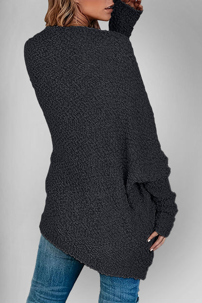 Velvet Bloom Pocketed Open Front Long Sleeve Women Cardigan