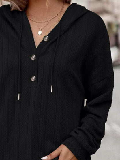 Drawstring Dropped Shoulder Long Sleeve Women Hoodie