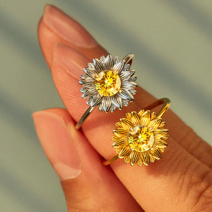 Sunflower Zircon 925 Sterling Silver Women Ring