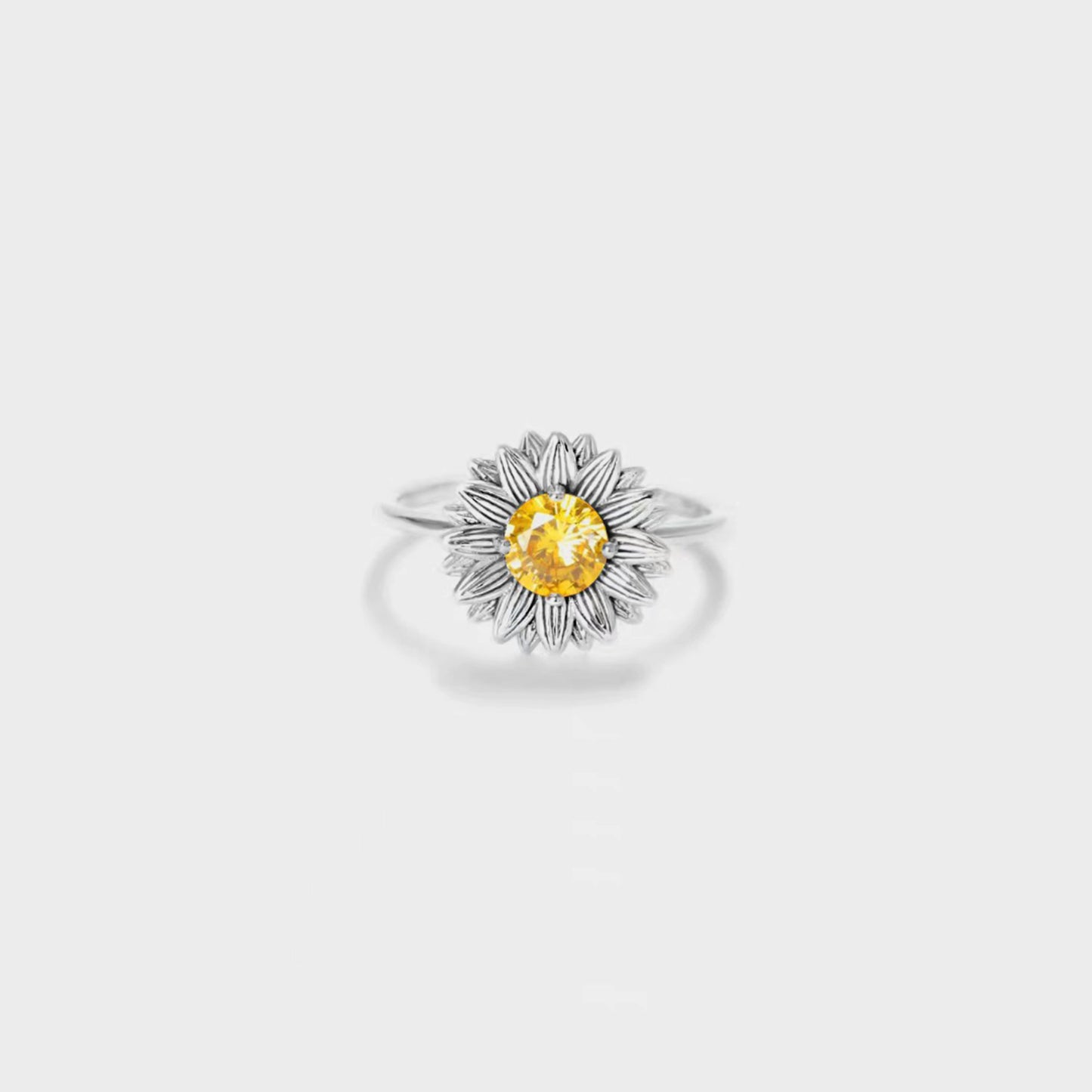 Sunflower Zircon 925 Sterling Silver Women Ring