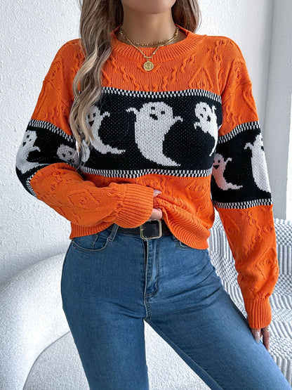 Ghost Round Neck Long Sleeve Women Sweater