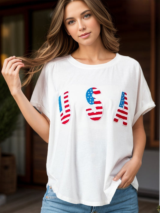 USA Round Neck Short Sleeve Women T-Shirt