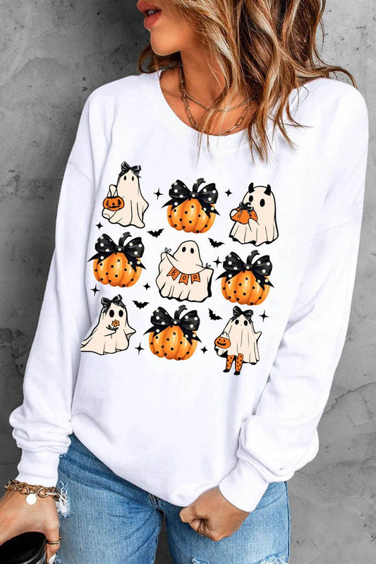SYNZ Pumpkin & Ghost Round Neck Long Sleeve Women Sweatshirt - Zara-Craft