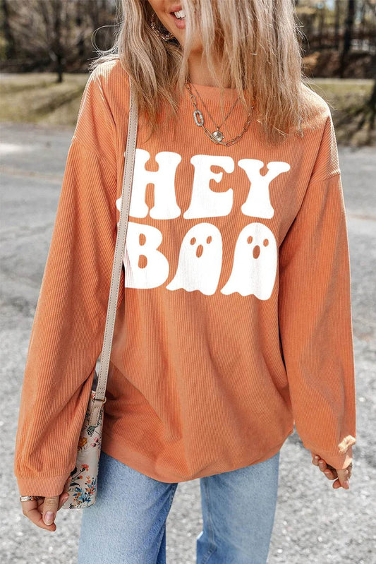SYNZ Letter Graphic Round Neck Long Sleeve Women Sweatshirt - Zara-Craft