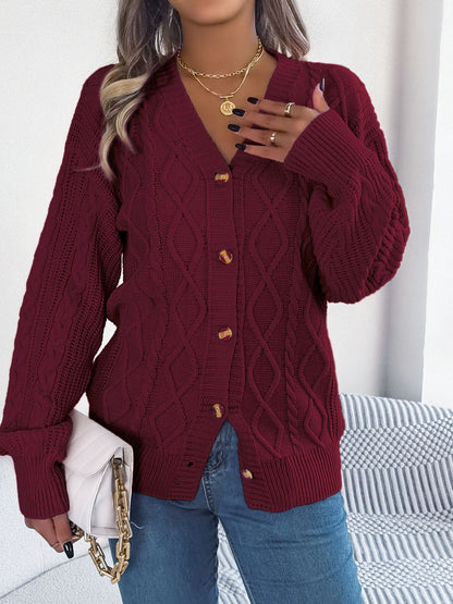 Cable-Knit Long Sleeve Women Cardigan