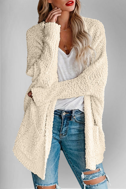 Velvet Bloom Pocketed Open Front Long Sleeve Women Cardigan