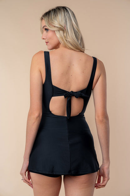White Birch Full Size Sleeveless Tie Back Performance Knit Women Swim Dress