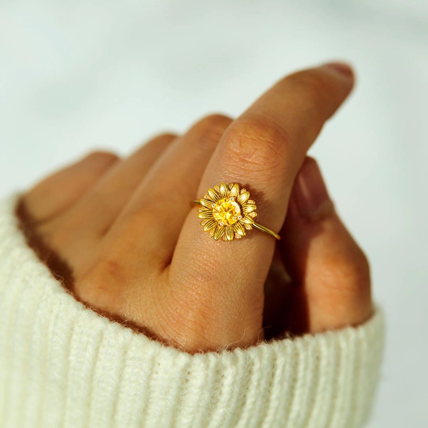 Sunflower Zircon 925 Sterling Silver Women Ring