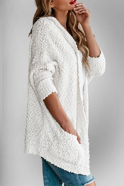Velvet Bloom Pocketed Open Front Long Sleeve Women Cardigan