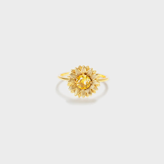 Sunflower Zircon 925 Sterling Silver Women Ring