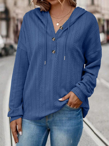 Drawstring Dropped Shoulder Long Sleeve Women Hoodie