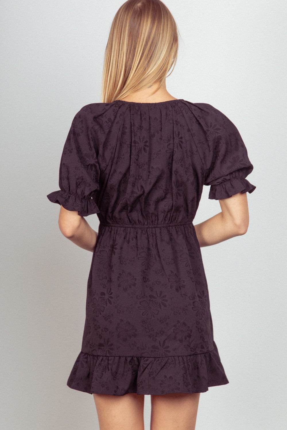 purple mini dress zara VERY J Floral Textured Woven Ruffled Mini Dress Black / S