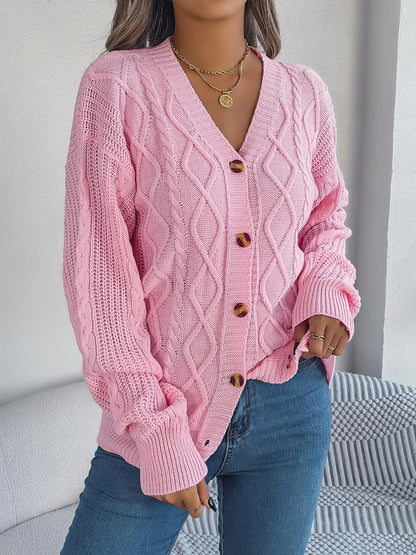 Cable-Knit Long Sleeve Women Cardigan