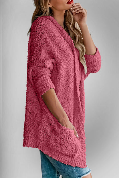 Velvet Bloom Pocketed Open Front Long Sleeve Women Cardigan