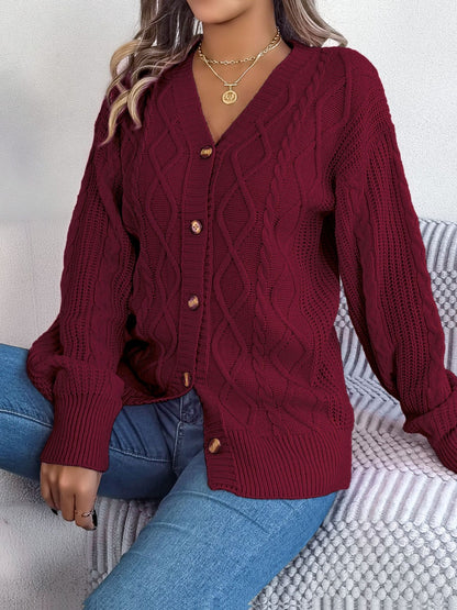 Cable-Knit Long Sleeve Women Cardigan