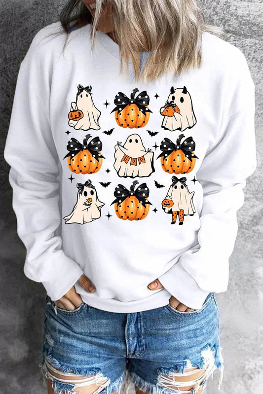 SYNZ Pumpkin & Ghost Round Neck Long Sleeve Women Sweatshirt - Zara-Craft