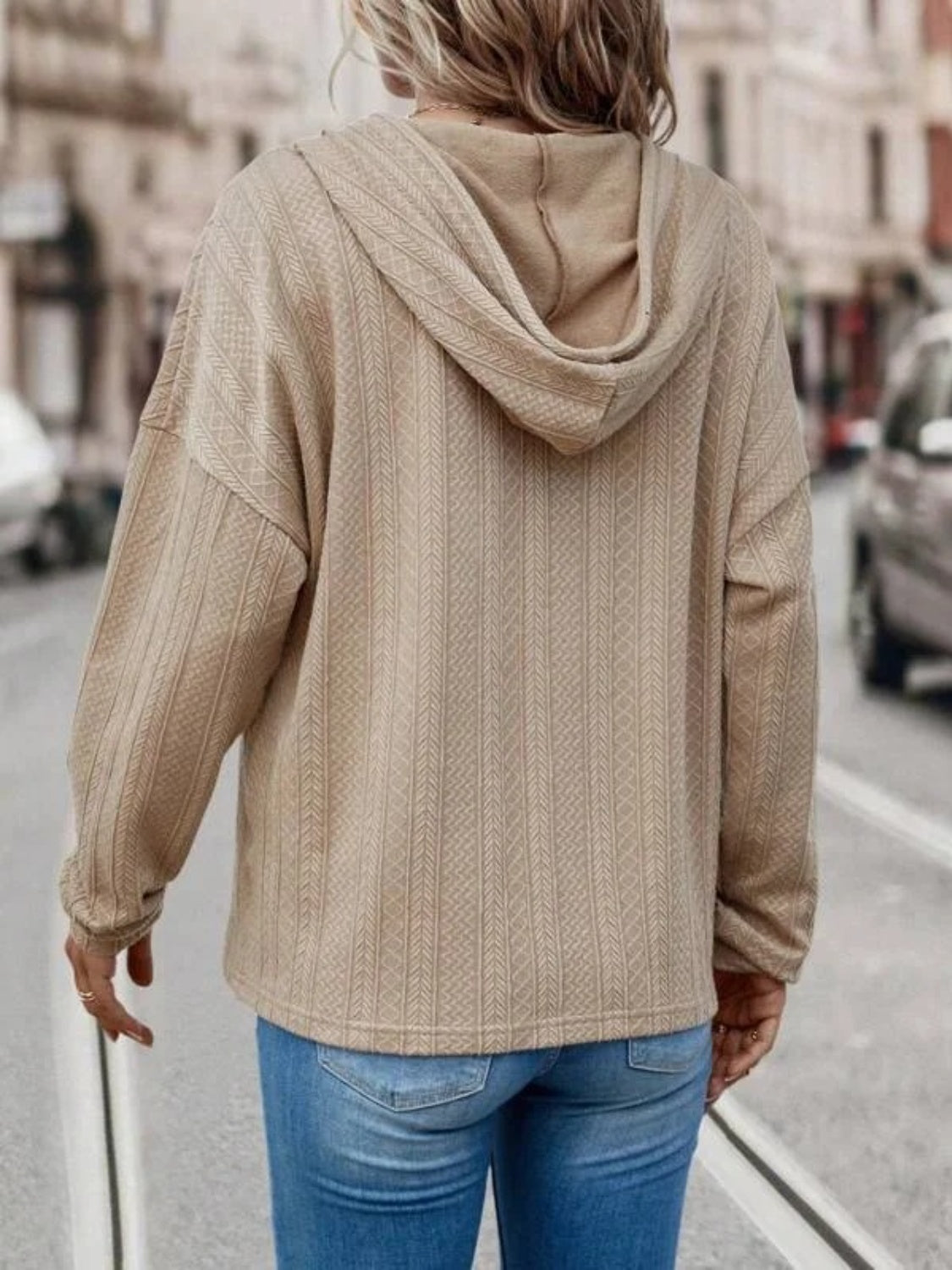 Drawstring Dropped Shoulder Long Sleeve Women Hoodie