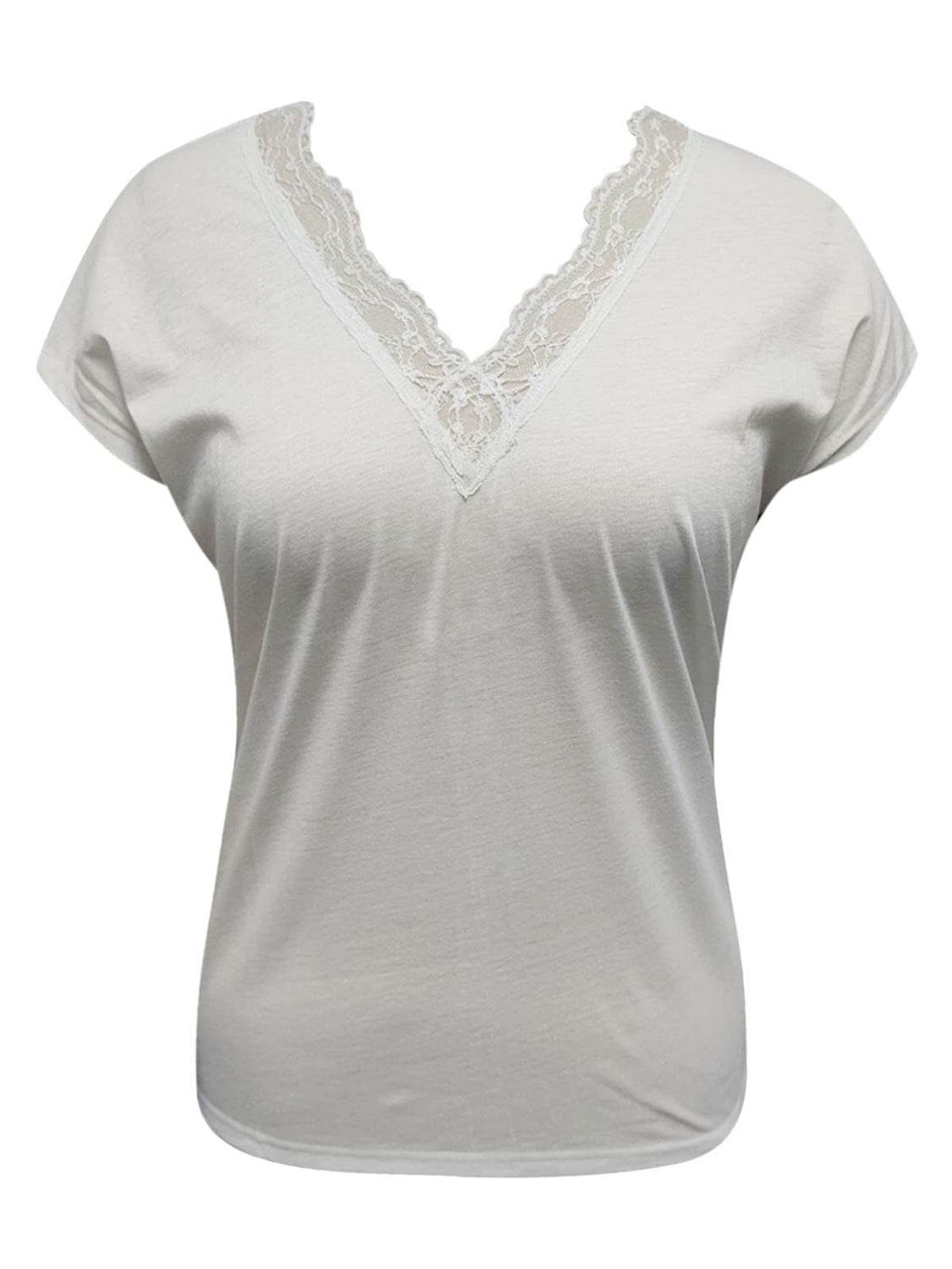 Full Size Lace Detail V-Neck Short Sleeve Women Blouse - Zara-Craft