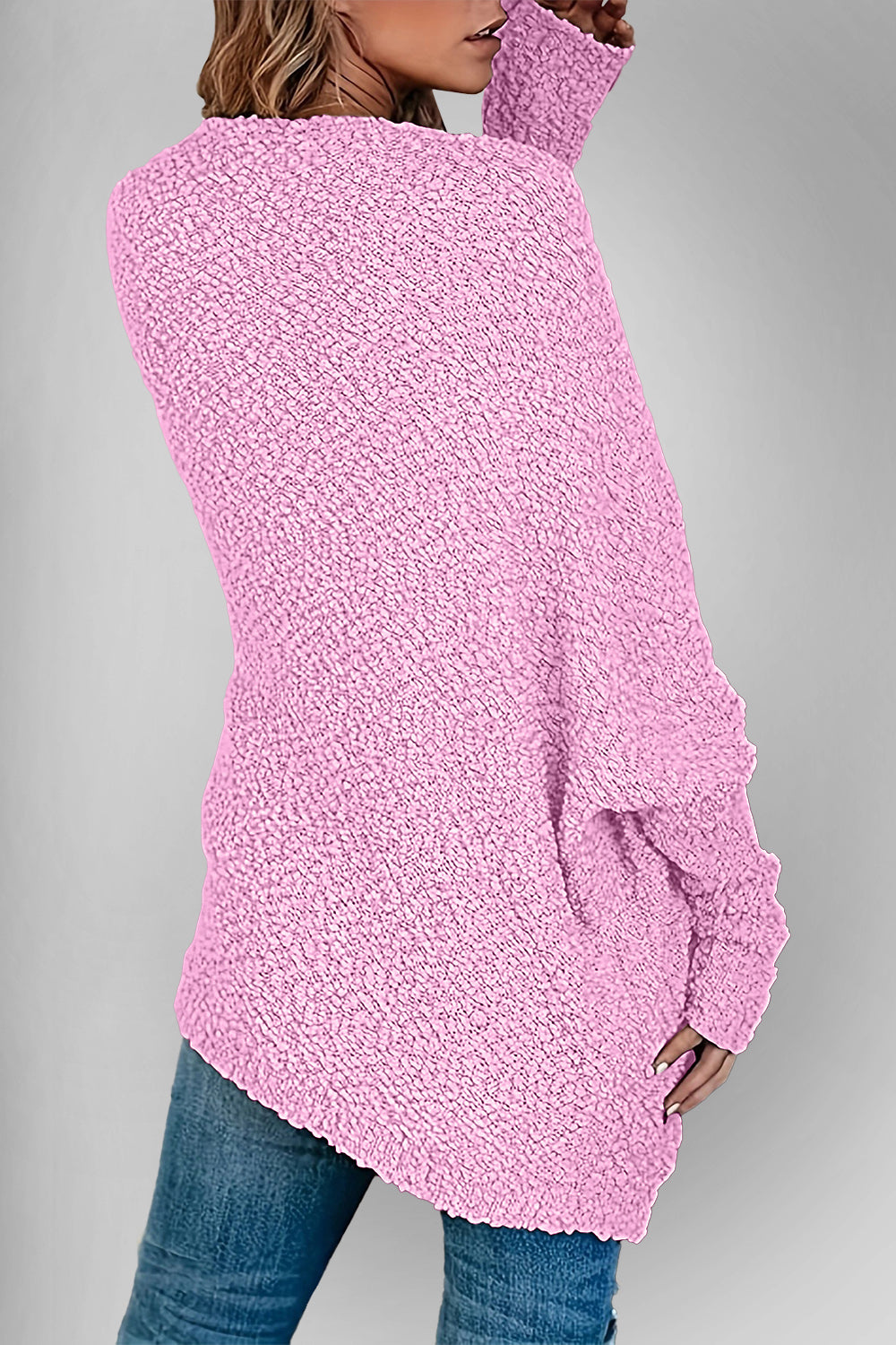 Velvet Bloom Pocketed Open Front Long Sleeve Women Cardigan