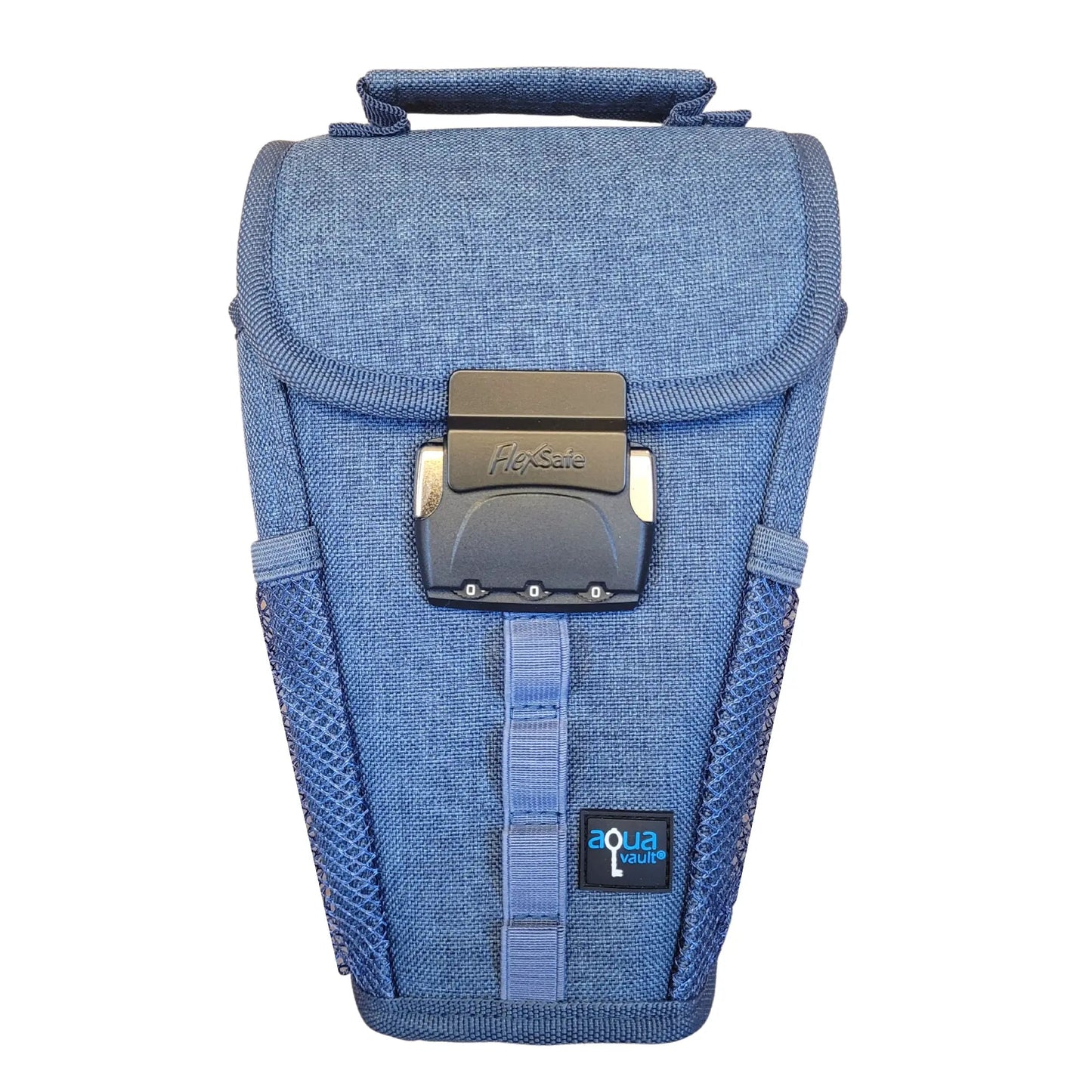 Blue camera bag with a visible brand logo on a white background
