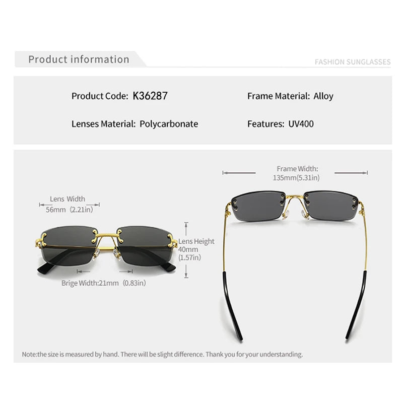 CATERSIDE Punk Rectangle Sunglasses Men Women Luxury Designer Rimless Gradient Lens Metal Sports UV400