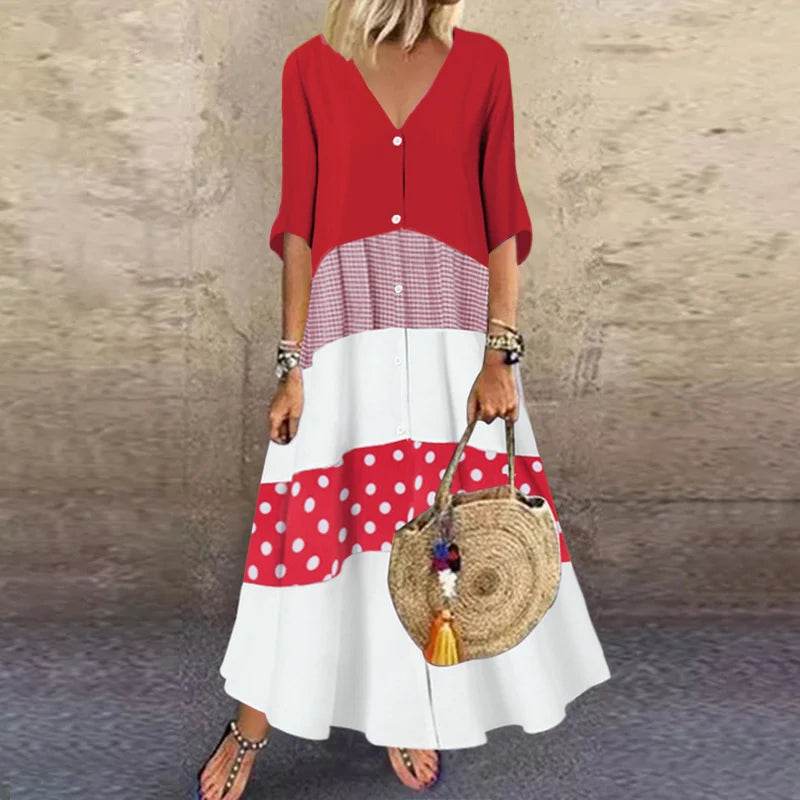 ZANZEA Summer Maxi Dress Women's Vintage Printed Sundress Casual Loose Short Sleeve Vestidos Vacation High Waist Robe - Zara-Craft