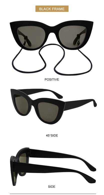 Black frame sunglasses shown from multiple angles on a white background