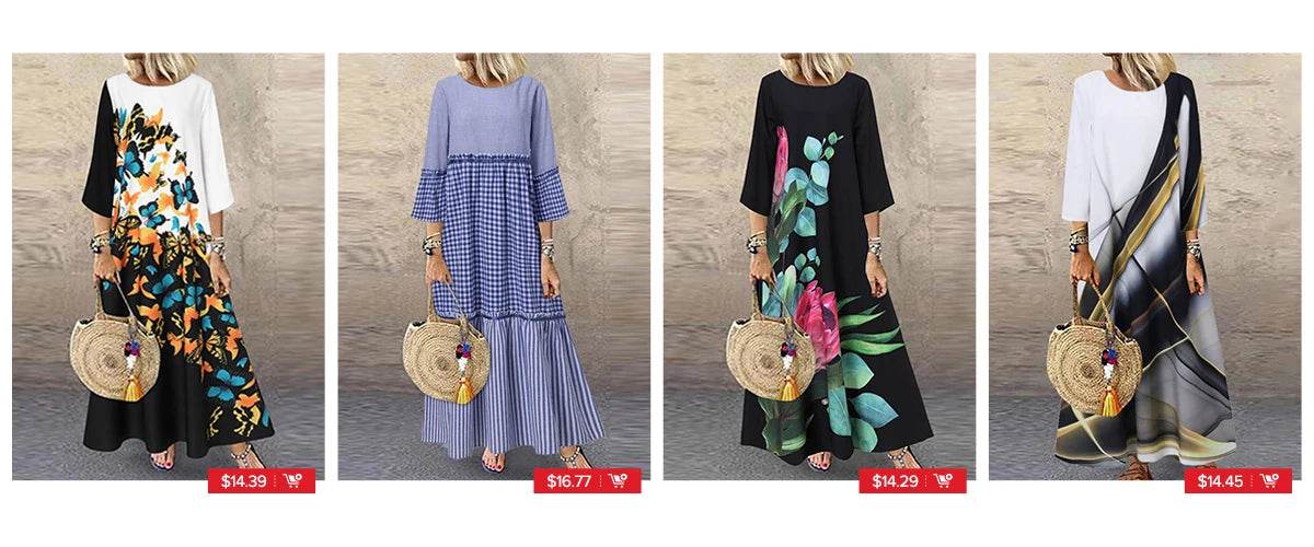 ZANZEA Summer Maxi Dress Women's Vintage Printed Sundress Casual Loose Short Sleeve Vestidos Vacation High Waist Robe - Zara-Craft