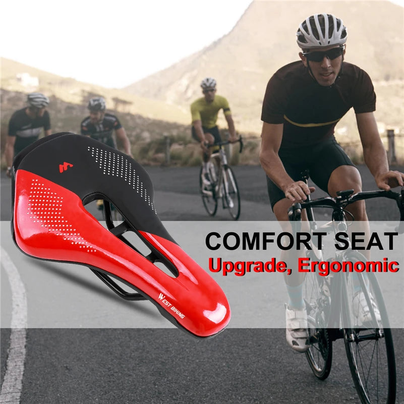 WEST BIKING Bicycle Saddle Comfortable Bike Seat Wear-resistant PU Leather Hollow Road Bicycle Parts Cycling Saddle Bike Cushion