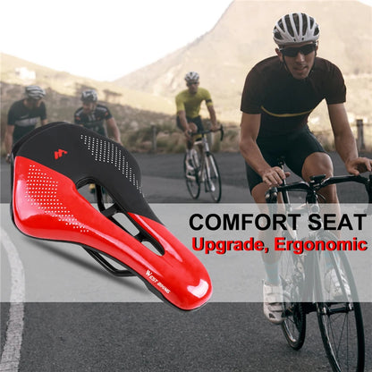 WEST BIKING Bicycle Saddle Comfortable Bike Seat Wear-resistant PU Leather Hollow Road Bicycle Parts Cycling Saddle Bike Cushion