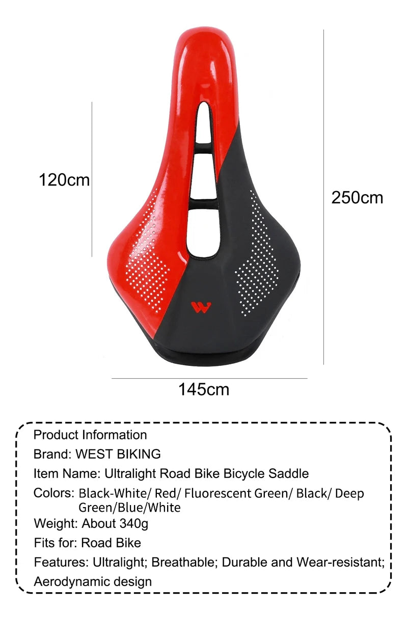WEST BIKING Bicycle Saddle Comfortable Bike Seat Wear-resistant PU Leather Hollow Road Bicycle Parts Cycling Saddle Bike Cushion